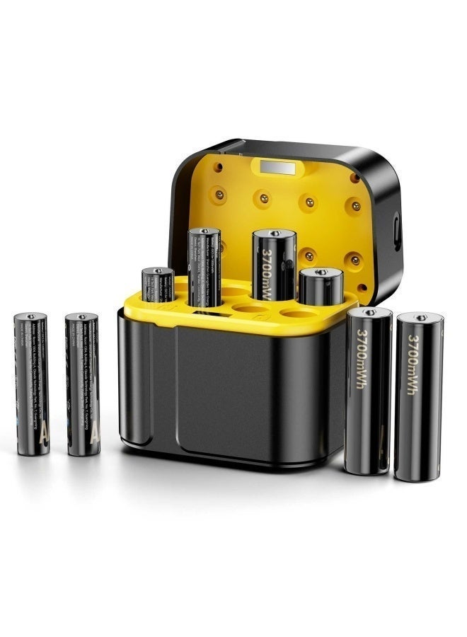 DPT 8‑Pack AA & AAA Rechargeable Lithium Batteries with LCD Charger Case, 4× AA 3700mWh + 4× AAA 1300mWh, IP68 Waterproof, 1300+ Cycles, Safe Long‑Lasting Battery Set for Home & Travel - Image 1